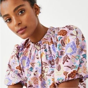 Ann Taylor Batik Floral Tie Back Top Size L